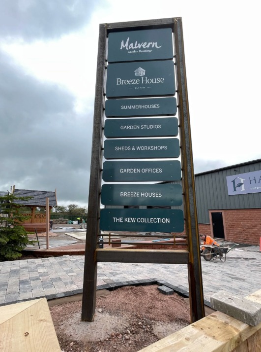 Malvern Garden Buildings modular pylon directory sign by VinylFX